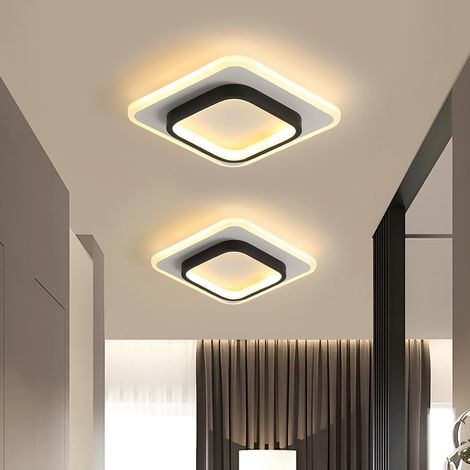 Plafonnier LED Carré - 1 Unité - Aluminium et Acrylique - 21W Lumière Chaude - Salon Chambre Couloir - 24cm Noir (1/5)