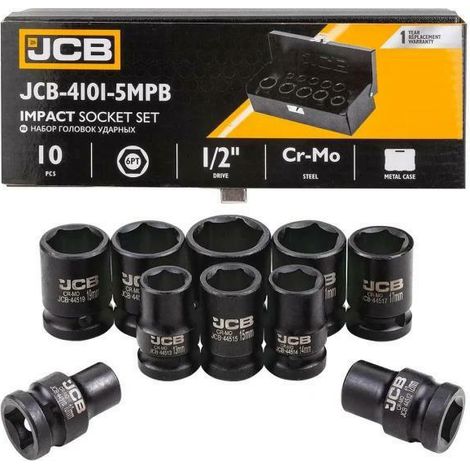 Jcb juegos de adaptadores de impacto 10 piezas 1/2" 6-puntas. (10-24mm)