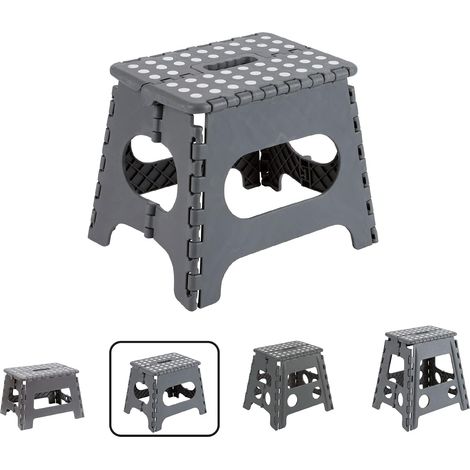 Tabouret pliant pour cuisine ou salle de bain  Marchepied pliant  Petit tabouret pliant  Tabouret de banquet pliant  Marchepied robuste pour adultes et enfants (jusqu'à 150 kg)  Hauteur : 22 cm  Gris (1/5)