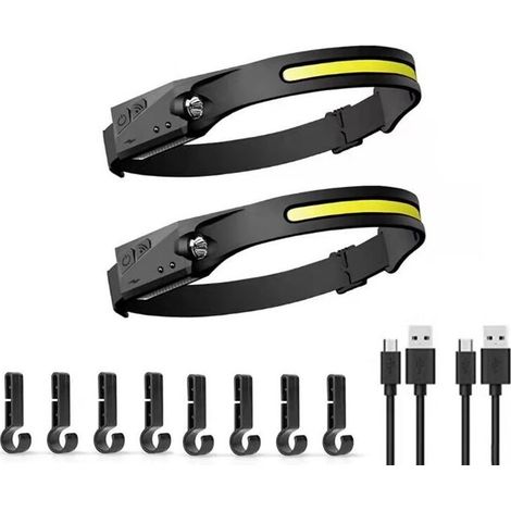 Wiederaufladbare LED-Stirnlampe per USB, leistungsstarke LED-Stirnlampe, wasserdichte COB-Camping-Stirnlampe mit empfindlichem Sensormodus zum Wandern, Radfahren, Gassigehen und Angeln