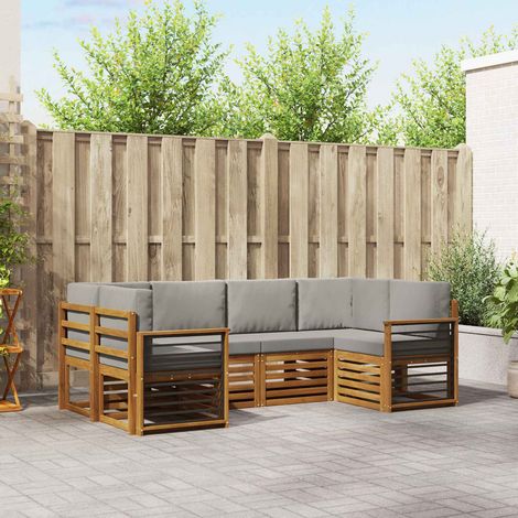 Ecksofa Set 6 pcs Natürlich und Hellgrau Massivholz Akazie (1/5)