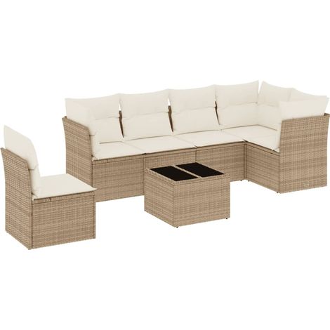 Salon de jardin avec coussins 7 pcs beige résine tressée vidaXL (1/3)