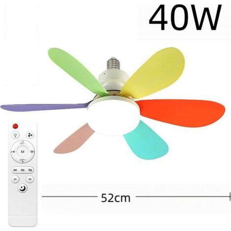 New household ultra-quiet mini ceiling fan light E27 screw base, dining room bedroom fan light/lighting fan 52cm, 40W remote control model