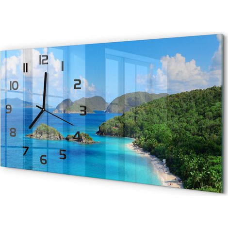 Horloge Murale Originale 60x30 cm Verre Trempé Cadeau Maison Moderne Îles Vierges (1/5)
