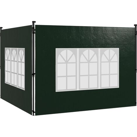 Parois latérales pour tentes 3x3m et 3x6m, lot de 2 parois de tonnelle avec fenêtres, 293x193cm, vert foncé