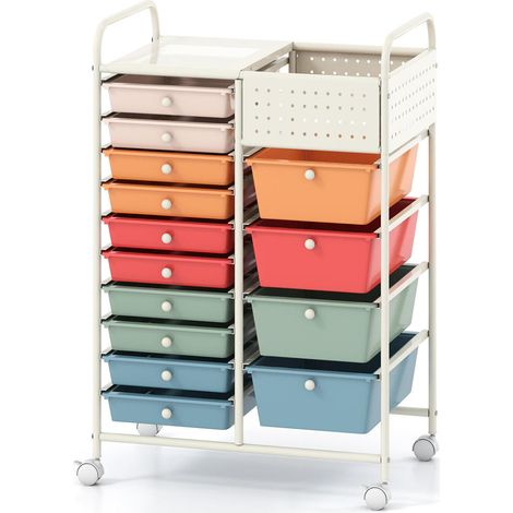 Rangement quotidien simplifié avec cette desserte à tiroirs, 14 tiroirs, roulettes avec freins, pour bureau ou cuisine (1/2)