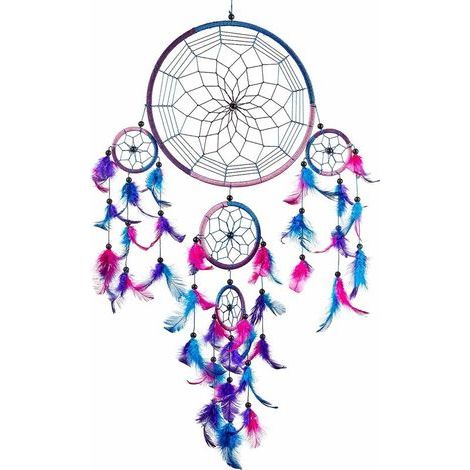 ATTRAPEUR DE RÊVES, Grand Attrape rêve Bleu Roi, Rose, Violet Dreamcatcher à Perles & à Plumes Fait Main - Capteur de Rêves Multicolore (1/5)