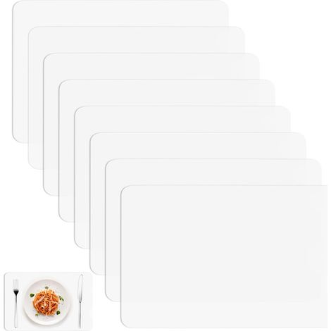 8 Pcs Set de Table Lavable, Sets de Table Lavables en Plastique, 28 x 43 cm Dessous de Table translucide, Set Table Résistant à la Chaleur Antidérapant pour Table de Cuisine Restaurants