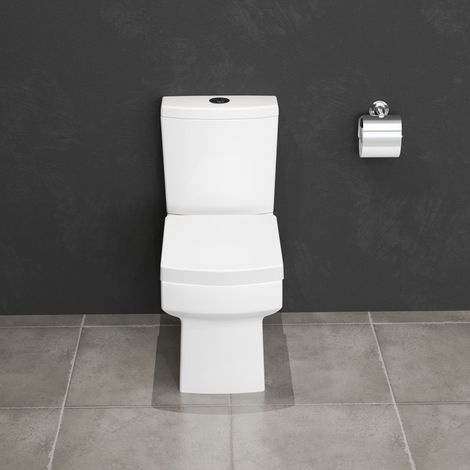 AICA Bathroom Close Coupled Toilet Square Pan Soft Close Seat White Ceramic Modern WC