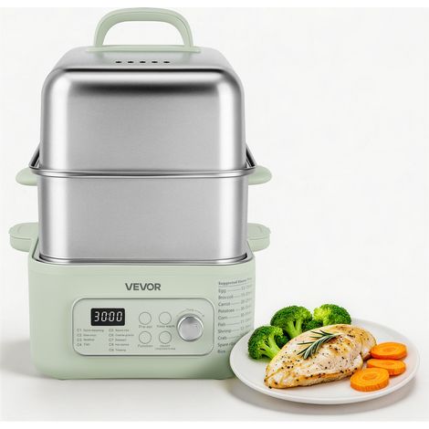 VEVOR Vaporera Electrica con Cesta de Acero Inoxidable de 2 Niveles 13 L, Con Bandejas de Vapor y Bandeja Recolectora de Agua, 9 Programas Preestablecidos, Mantener Caliente, Para Verduras, Mariscos (1/5)