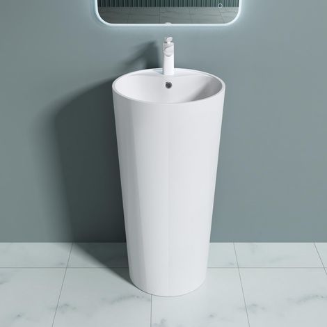 doporro Lavandino a Colonna, Lavandino su Piedistallo 44.5x44.5x90cm, Lavabo su Colonna per Bagni da Minerale Fuso Colossum35, un Foro per la Rubinetteria (1/5)