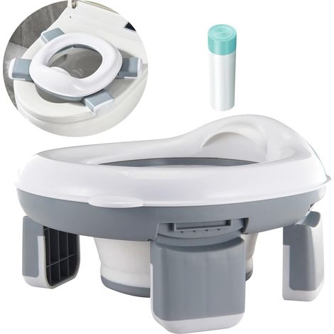 Siège de toilettes pliant pour enfant - 1 unité - Plastique durable - Anti-éclaboussures - Voyage et maison - Gris