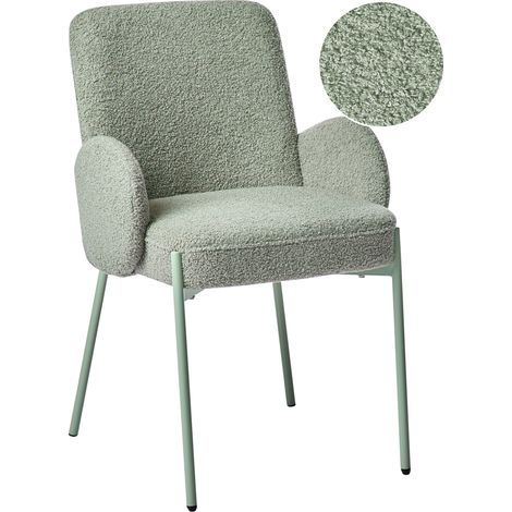 Silla de comedor tapizada de bouclé diseño retro base de patas de hierro verde claro Magee