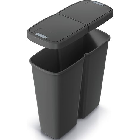 MONZANA® Mülleimer Küche 50L 2 Fächer mit Deckel Druckknopf Abfalleimer Büro Papierkorb Biomüll Gelber Sack Mülltrennsystem Recycling Grau Gelb