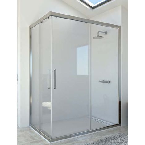 Mampara de ducha angular de 2 hojas fijas y 2 puertas correderas. - Cristal 6 mm con ANTICAL INCLUIDO - Modelo DIÓN Medida (90 X 120) - CRISTAL DECORADO 21 (1/2)