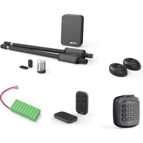 Kit de motorización telescópica para puertas batientes - Styrka 310 + batería de emergencia + teclado a código + fotocélulas + 2 mandos a distancia adicionales.