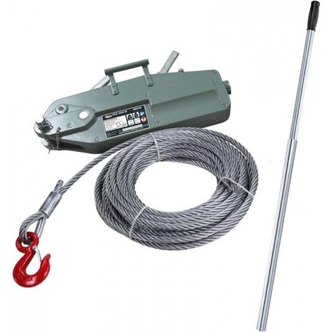 Dema – Tire-câble manuel 3200 kg – Câble Ø 16 mm – Longueur 20 m avec crochet – Corps aluminium – Levier télescopique
