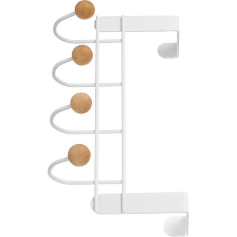 Crochets de porte arrière en fer forgé, style cerisier chinois, sans perforation, porte-serviettes horizontal blanc, 4 crochets, pour le rangement des chapeaux et autres accessoires de maison. (1/5)