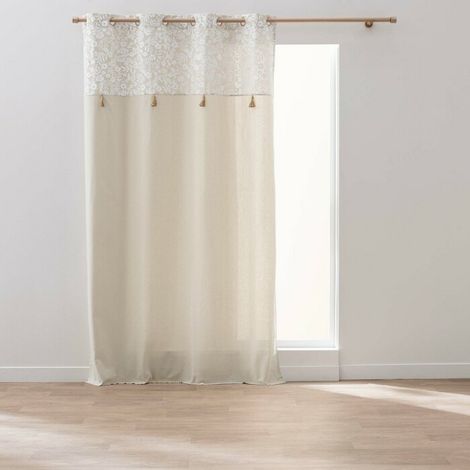 Rideau à Œillets 140x240 cm ANGIE – Coton & Polyester Imprimé avec Pompons