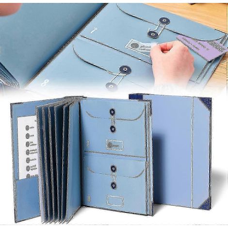 Pochette organiseur de documents, classeur en cas de disparition, pour documents importants, classeur d'urgence, actes de naissance, cartes de sécurité sociale, passeports (bleu) (1/5)