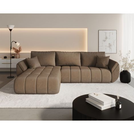 Ecksofa Schlafsofa MISATO Stoff Monolith Braun Ottomane Links