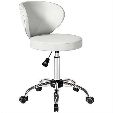 Tabouret à roulettes en PU blanc hauteur réglable 51-66 cm (1/5)
