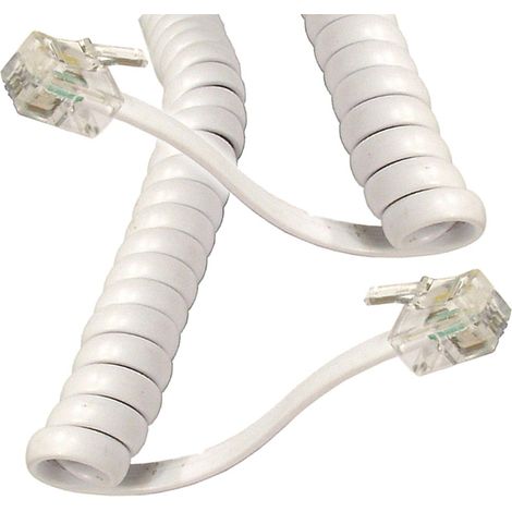 1 Câble Téléphonique Spiralé RJ10, Cordon Blanc 2m, Connecteur 4P4C, Pour Bureau Et Domicile
