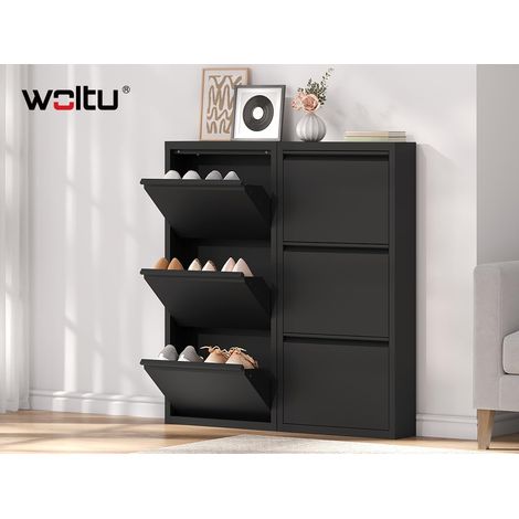 WOLTU 2x Scarpiera con 3 Cassetti scarpe Nero