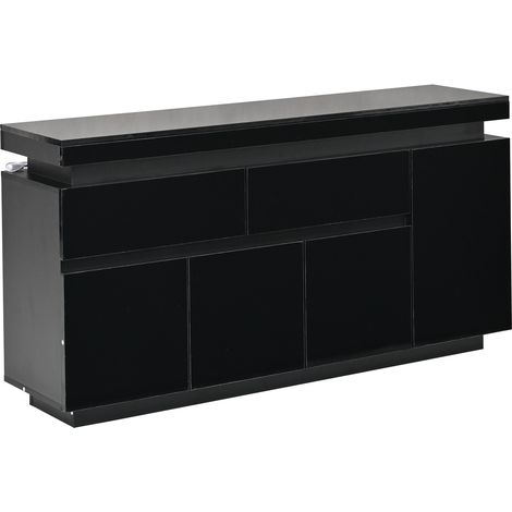 Wohnzimmerschrank 140 x 35 x 72,5 cm Schwarz Hochglanz mit 2 Schubladen, 4 Türen und LED (1/5)