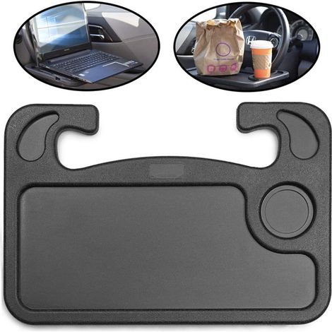 Tablette de voiture pour volant, adaptée aux ordinateurs portables, accessoire de voyage multifonctionnel, compartiment de rangement pour siège auto, console sous volant (noir) (1/4)