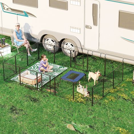 Parc pour chiots - gris - 3,2 x 3,2 x 0,8 m - enclos pliant pliant de 16 pièces avec porte pour chiens de petite taille et moyenne - Moderne