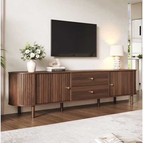 Mueble para TV de 180x40x58 cm con 2 cajones y 2 puertas correderas, gestión de cables, efecto MDF para salón - nogal (1/5)