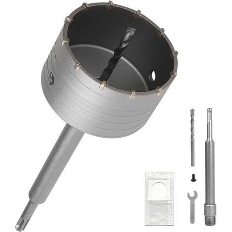 110-mm-Betonlochsäge mit 220-mm-SDS-PLUS-Verlängerung und Zentrierbohrer, Betonkernbohrer, Mehrkomponenten-Betonkernbohrer, Lochsäge für Mauerwerk, Stein, Zement und Ziegel (1/5)