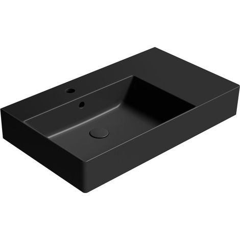 Lavabo en céramique KUBE X 80x47cm, étagère à droite, noir mat (1/3)