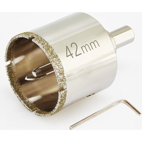 Scie cloche diamant de 42mm avec foret pilote, pointe pour carrelage de 42mm avec foret de guidage au centre pour verre, porcelaine, carrelage, céramique, marbre et granit (1/5)