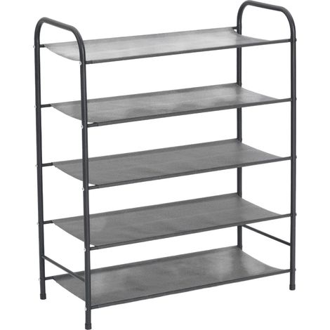 Étagère à chaussures en métal à 5 niveaux, rangement de chaussures autoportant et réglable pour placard, entrée ou chambre, noir (1/4)
