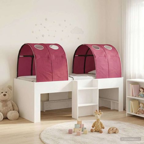 Lit haut enfant avec 2 tunnels, bois d’ingénierie, blanc et rouge, 3 pièces - PANGIVO (1/5)