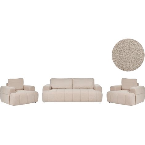 Living Room Set Beige Boucle Sofa and Armchairs 5 Seater with Armrests Modern Japandi Style Living Room NARILLA (1/5)