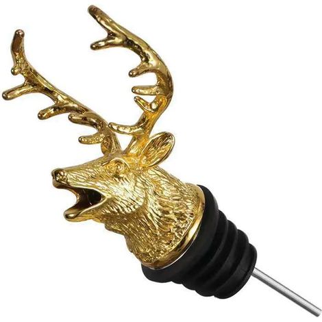 Aérateur à vin verseur tête de cerf doré en acier inoxydable, bec verseur pour bouteilles d'alcool (1/5)
