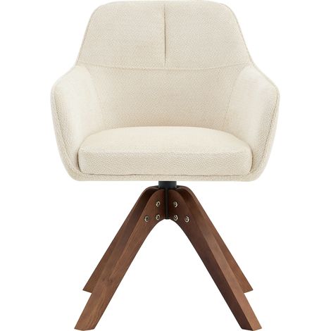 Chaise de salle à manger pivotante 360° en bois massif noyer avec revêtement en tissu crème (lot de 2) (1/5)