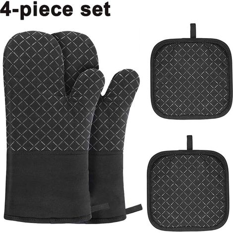 Gants de cuisine/maniques, lot de 4, maniques résistantes à la chaleur jusqu'à 300 °C, maniques de cuisine avec revêtement antidérapant en silicone, idéales pour la cuisson, la pâtisserie et les grill (1/5)