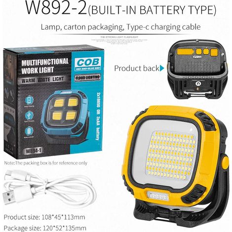 Projecteur LED portable - Lampe torche haute puissance - Camping et pêche en extérieur - Urgence - Rechargeable - Magnétique (1/3)