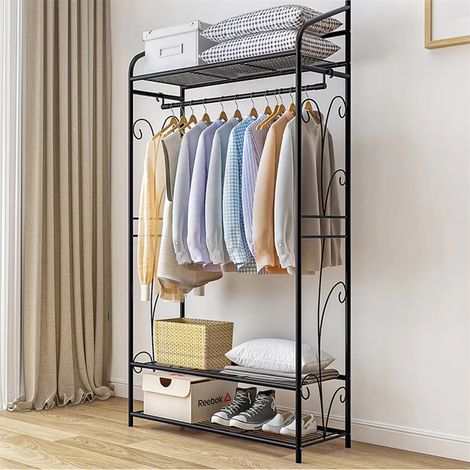 Portant à vêtements sur pied et grande unité de rangement, pour chambre, avec espaces pour chaussures et sacs, adapté aux hôtels (1/5)