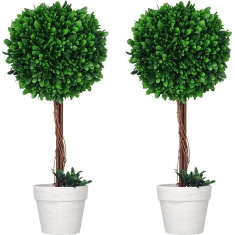 Lot de 2 buis artificiels verts avec mousse décorative et cache-pot, dimensions 28×28×60 cm pour décoration intérieure