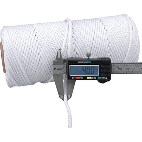 Corde de macramé blanche de 4 mm et 100 m, ficelle de coton, fil de macramé, corde de macramé naturelle pour la pâtisserie, la cuisine, le bricolage, l'emballage de cadeaux de Noël et la décoration (1/4)
