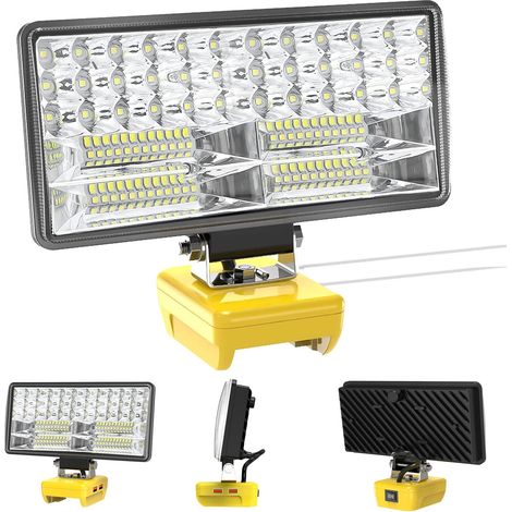 Luz Compatible con Baterías Dewalt 18V/20V, Luz de Trabajo Led Inalámbrica Linterna Recargable 38W 6000Lm con Protección de Bajo Voltaje y USB, Reflector Led con Batería [Clase de eficiencia energétic (1/5)