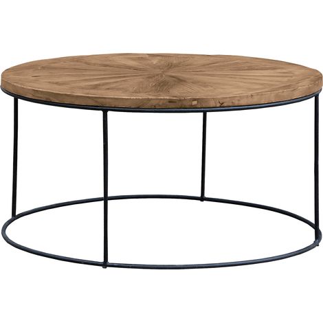 Couchtisch Rund Pärumm Nege 90x90x45 cm aus Recyceltem Ulmenholz und Eisen