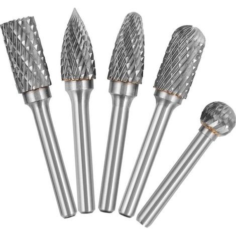 5 pièces 6mm tige 10mm tête carbure de tungstène Double coupe ensemble de fraises rotatives pour le travail du bois gravure meuleuse sculpture ensemble de fraises