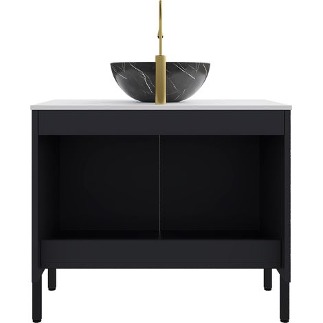 Mobile da bagno freestanding 76 cm con lavabo in ceramica nera e top in pietra sinterizzata HOMVRA (1/5)