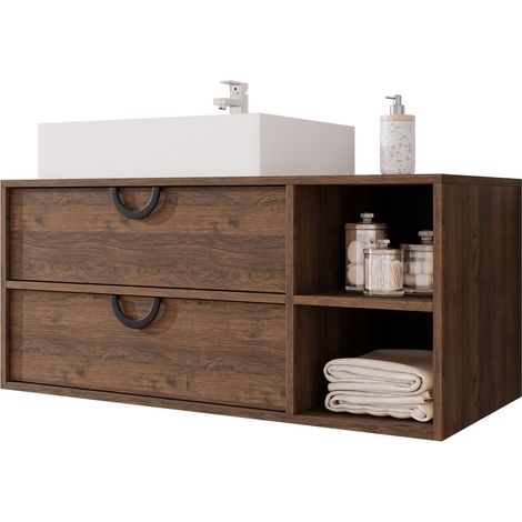 Armoire de salle de bains murale pour lavabo Sodalis, Noyer, Murale, Le nombre de portes: 0, 45x100x47cm, Stratifié, Nombre de tiroirs: 0 (1/5)